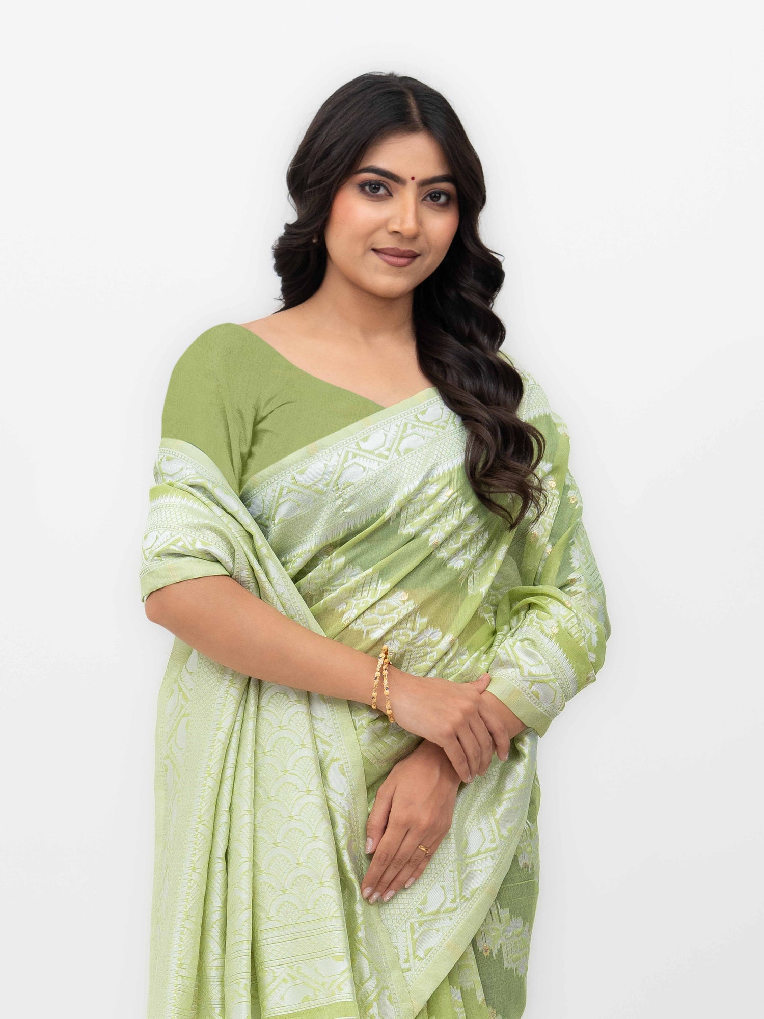 Light Green Cotton Linen Saree