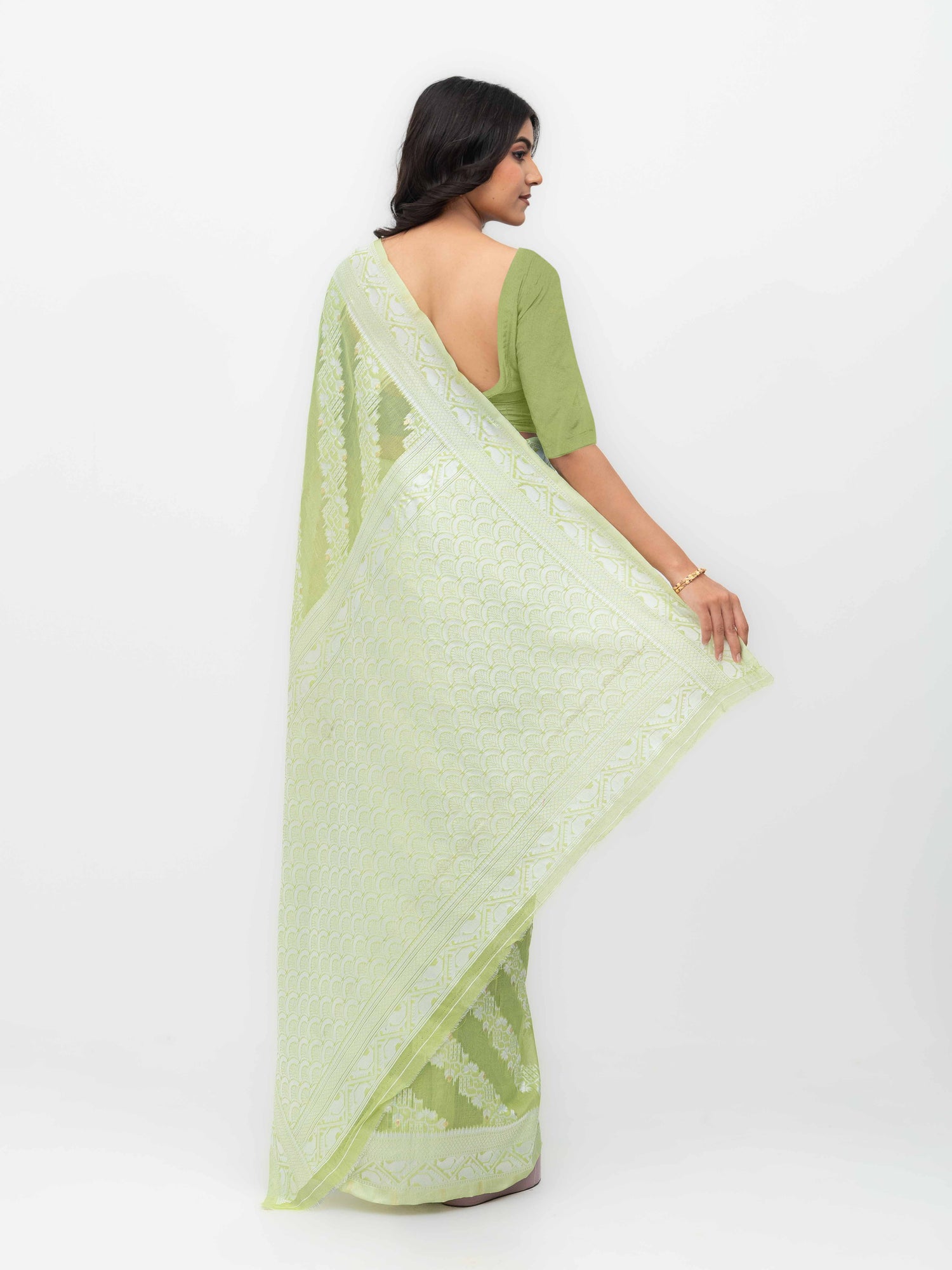 Light Green Cotton Linen Saree