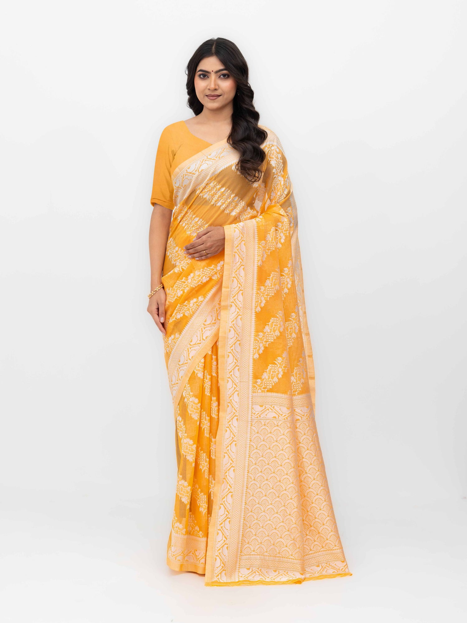 Yellow Cotton Linen Saree
