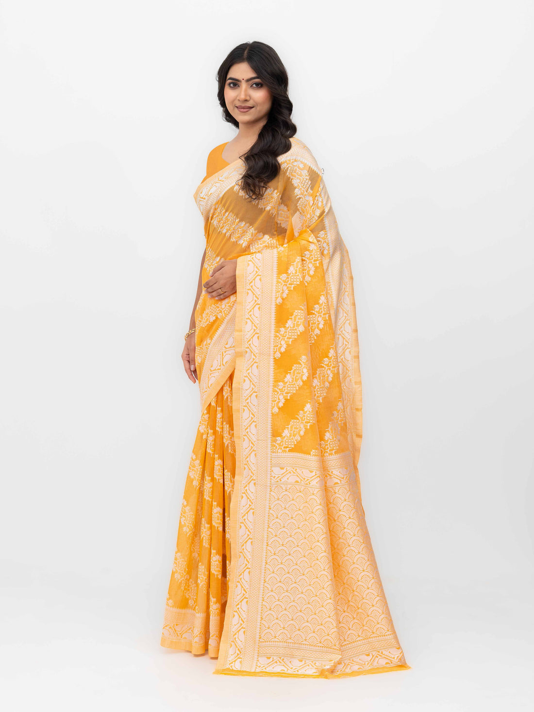 Yellow Cotton Linen Saree