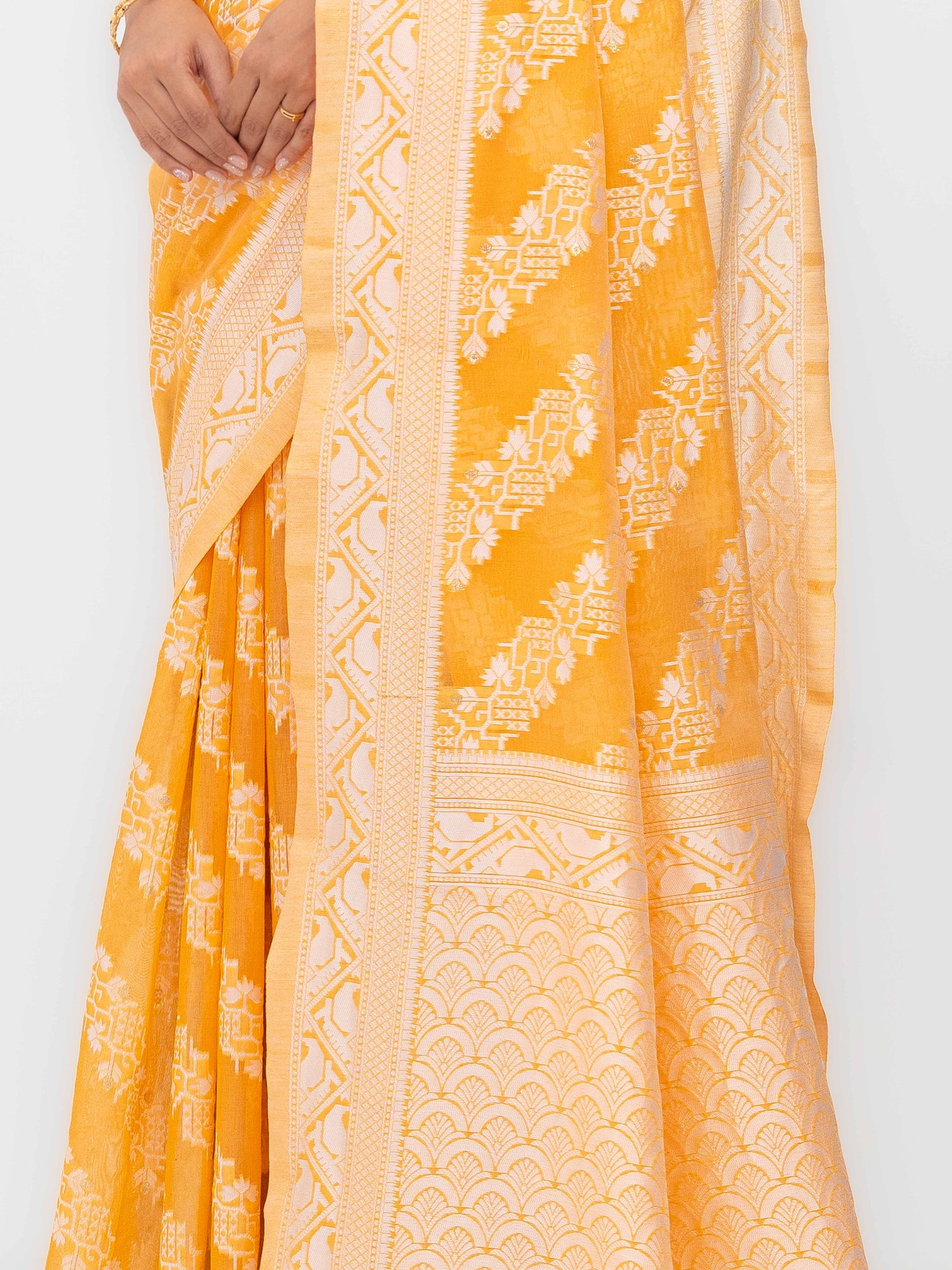 Yellow Cotton Linen Saree