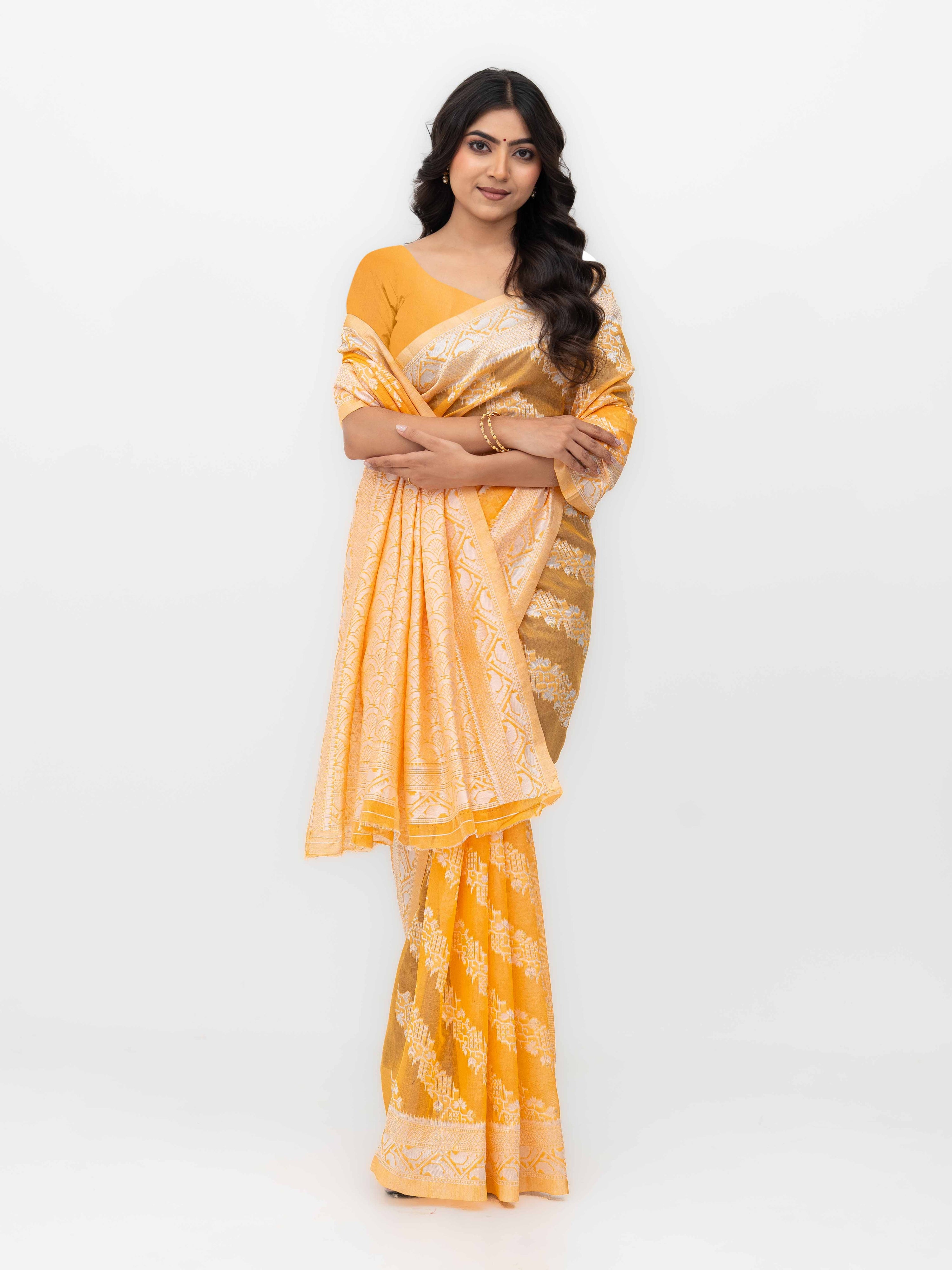 Yellow Cotton Linen Saree