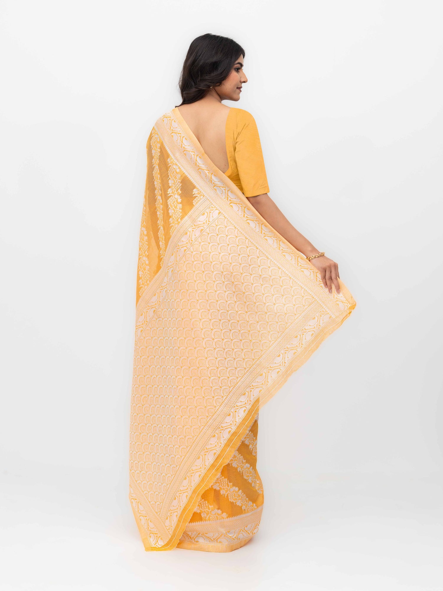 Yellow Cotton Linen Saree