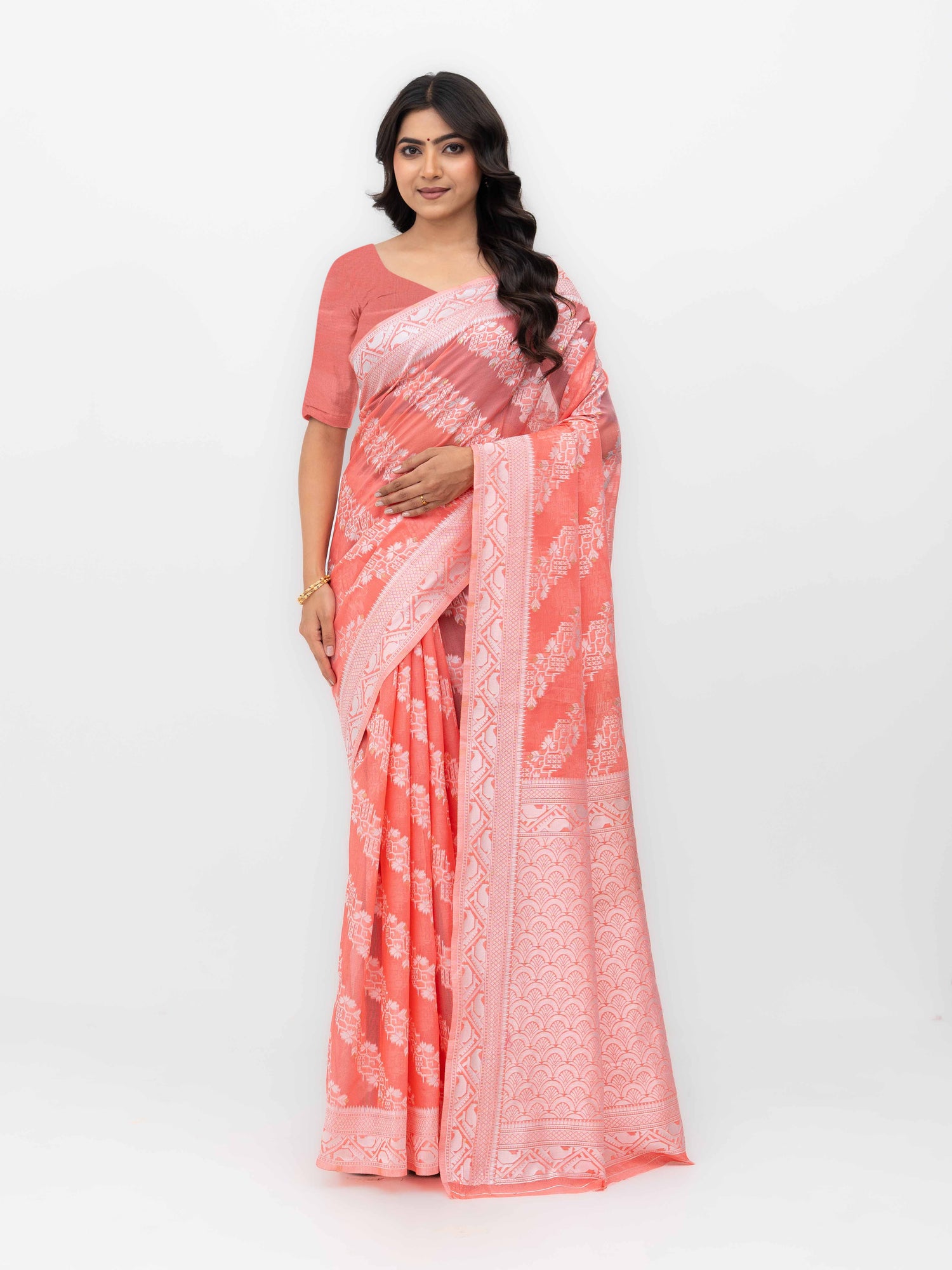 Rust Cotton Linen Saree