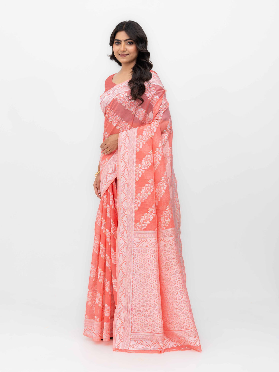 Rust Cotton Linen Saree