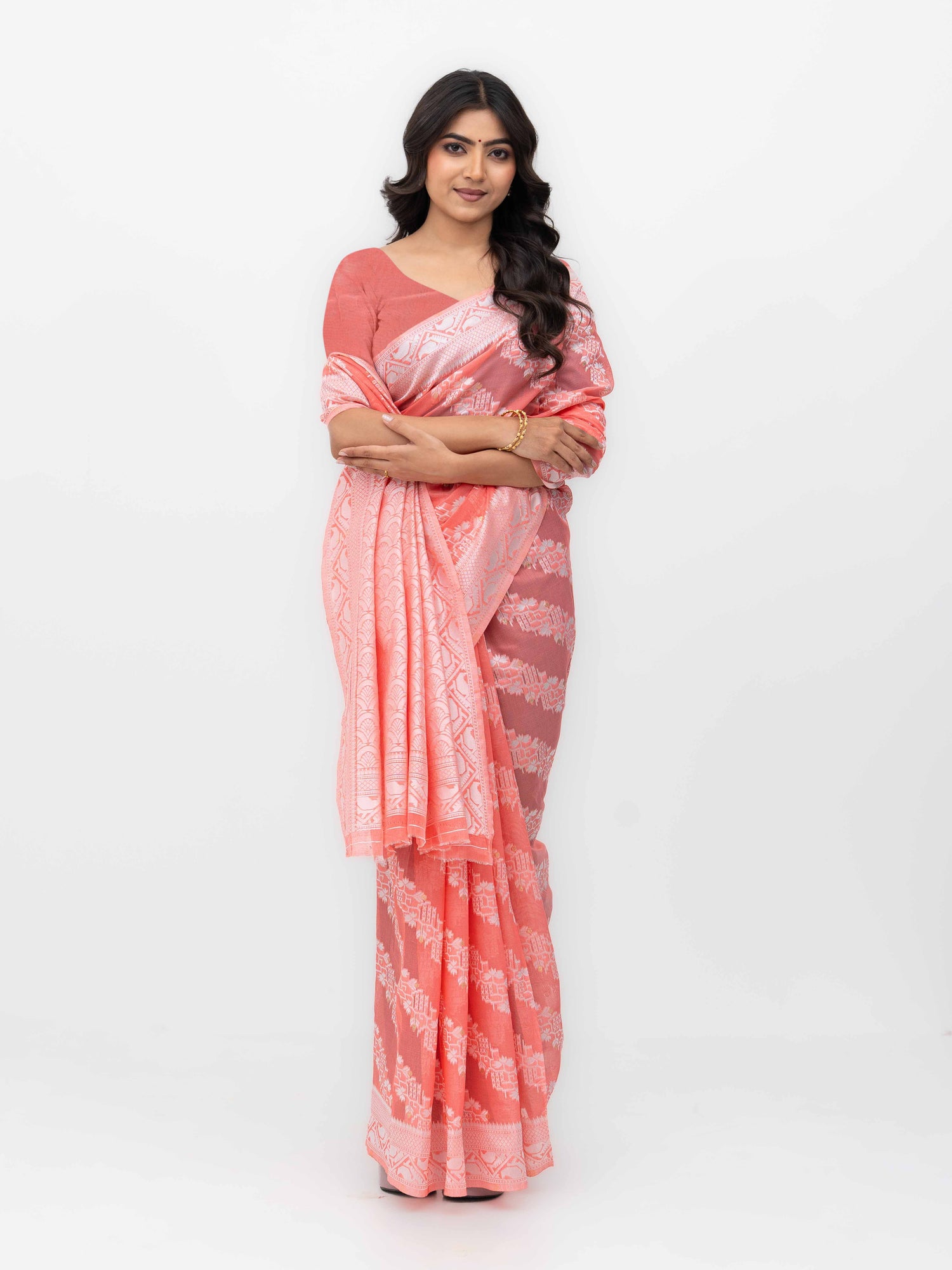 Rust Cotton Linen Saree