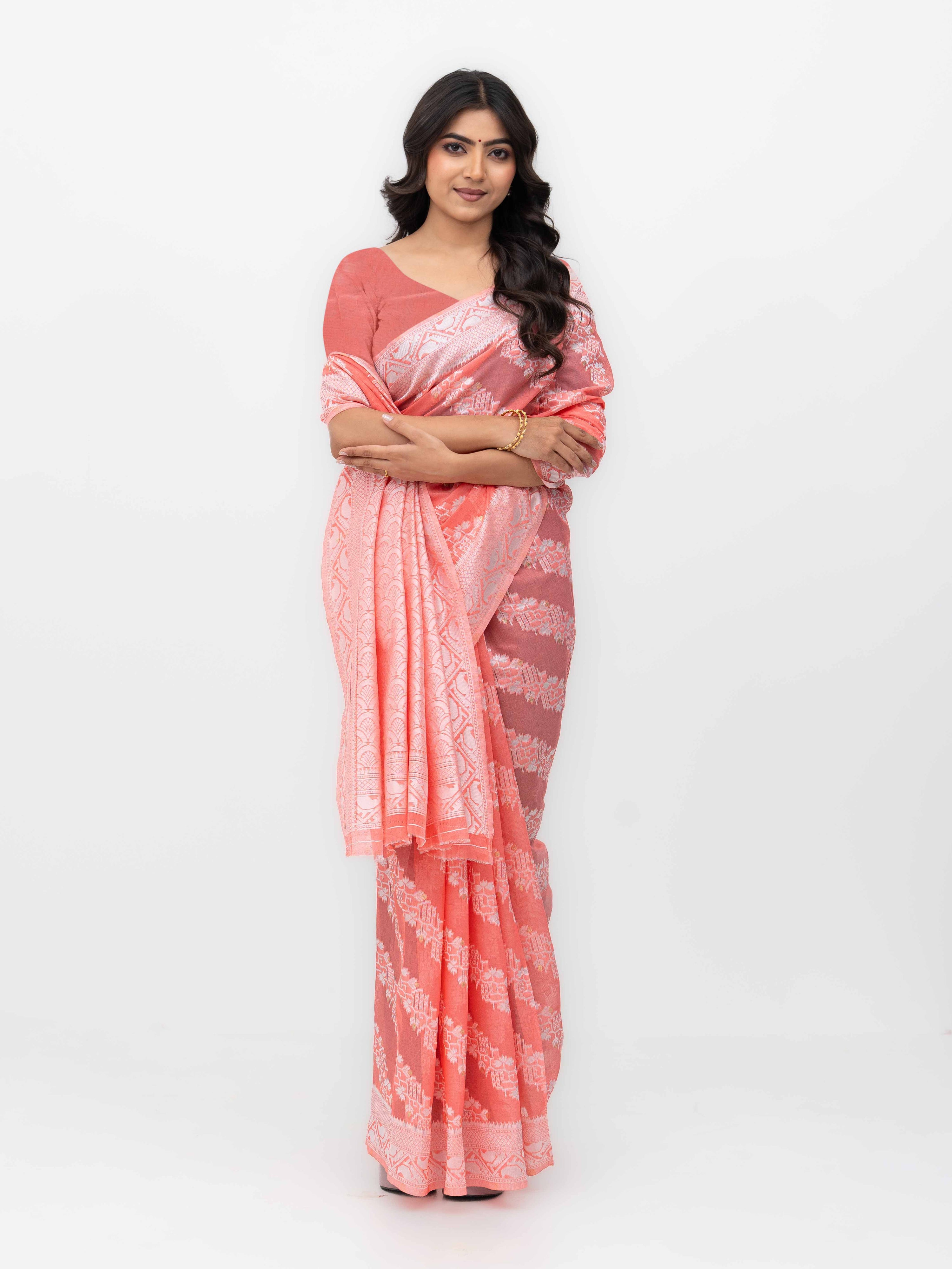 Rust Cotton Linen Saree