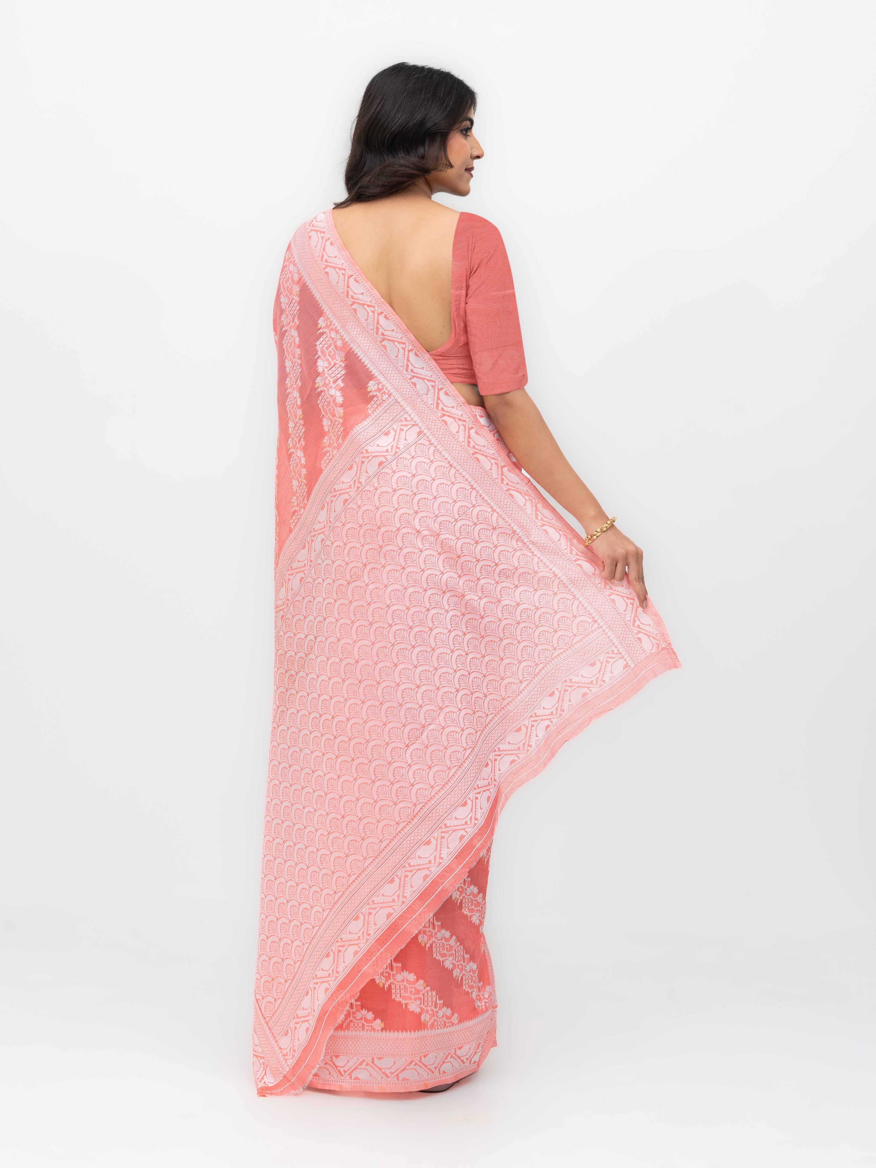 Rust Cotton Linen Saree