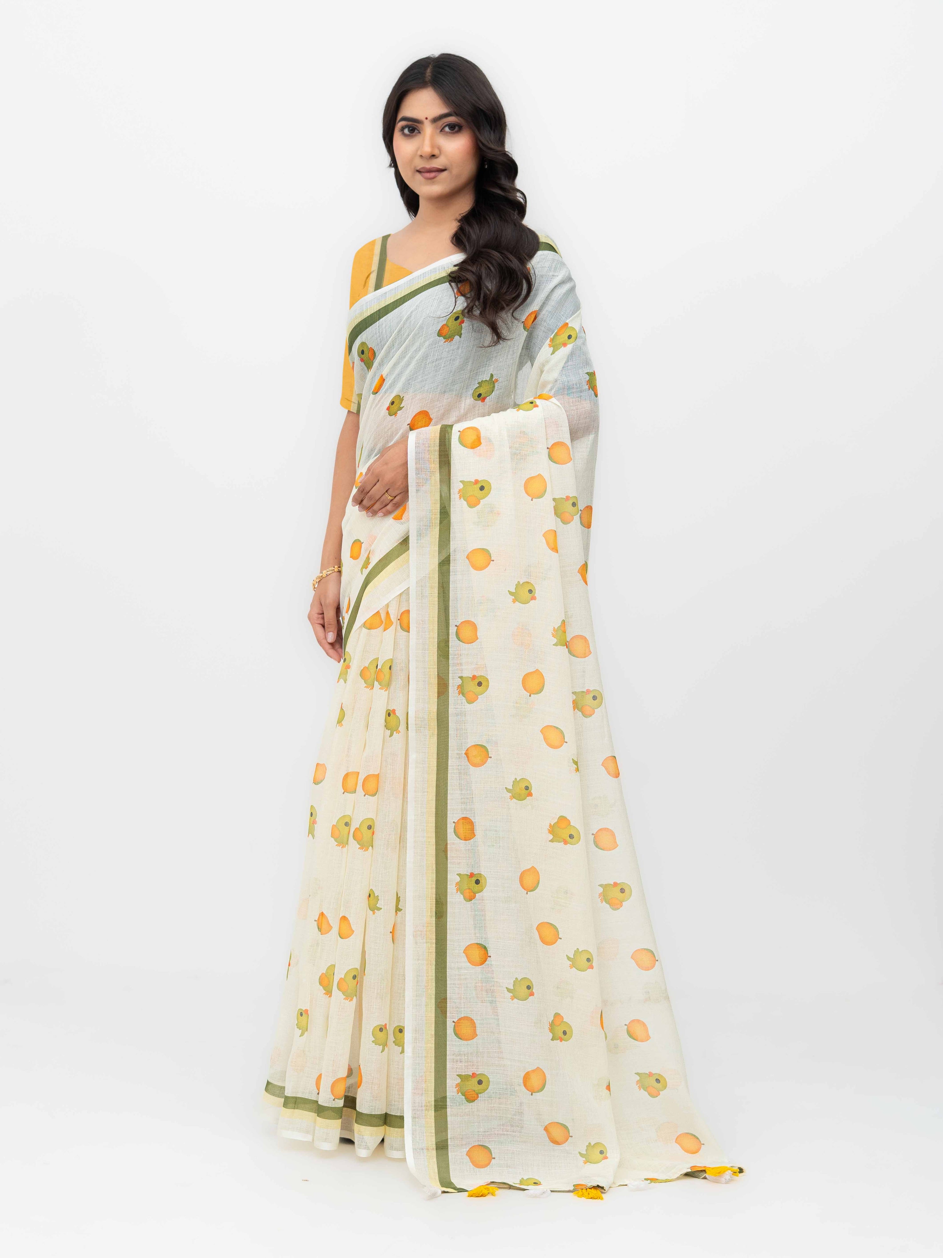 White Cotton Linen Saree