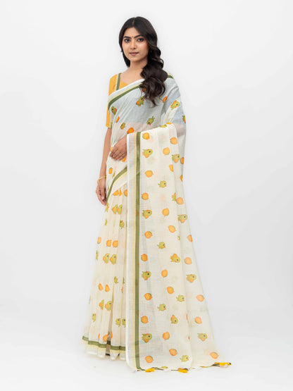 White Cotton Linen Saree