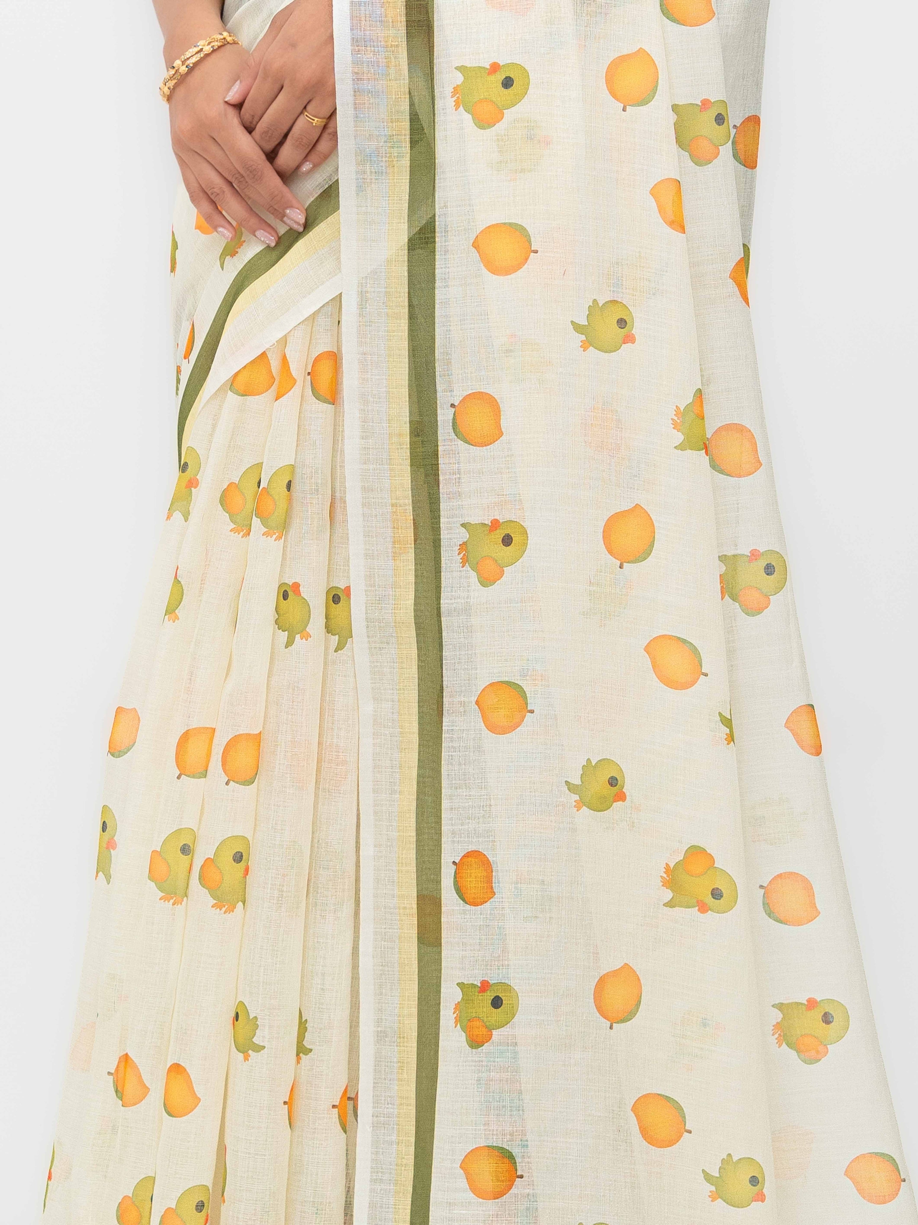 White Cotton Linen Saree