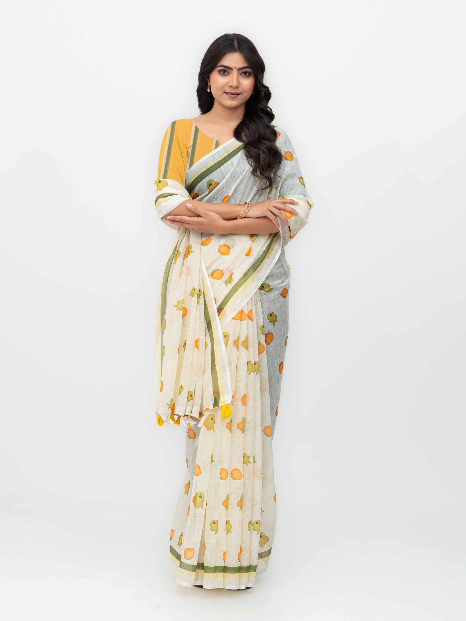 White Cotton Linen Saree