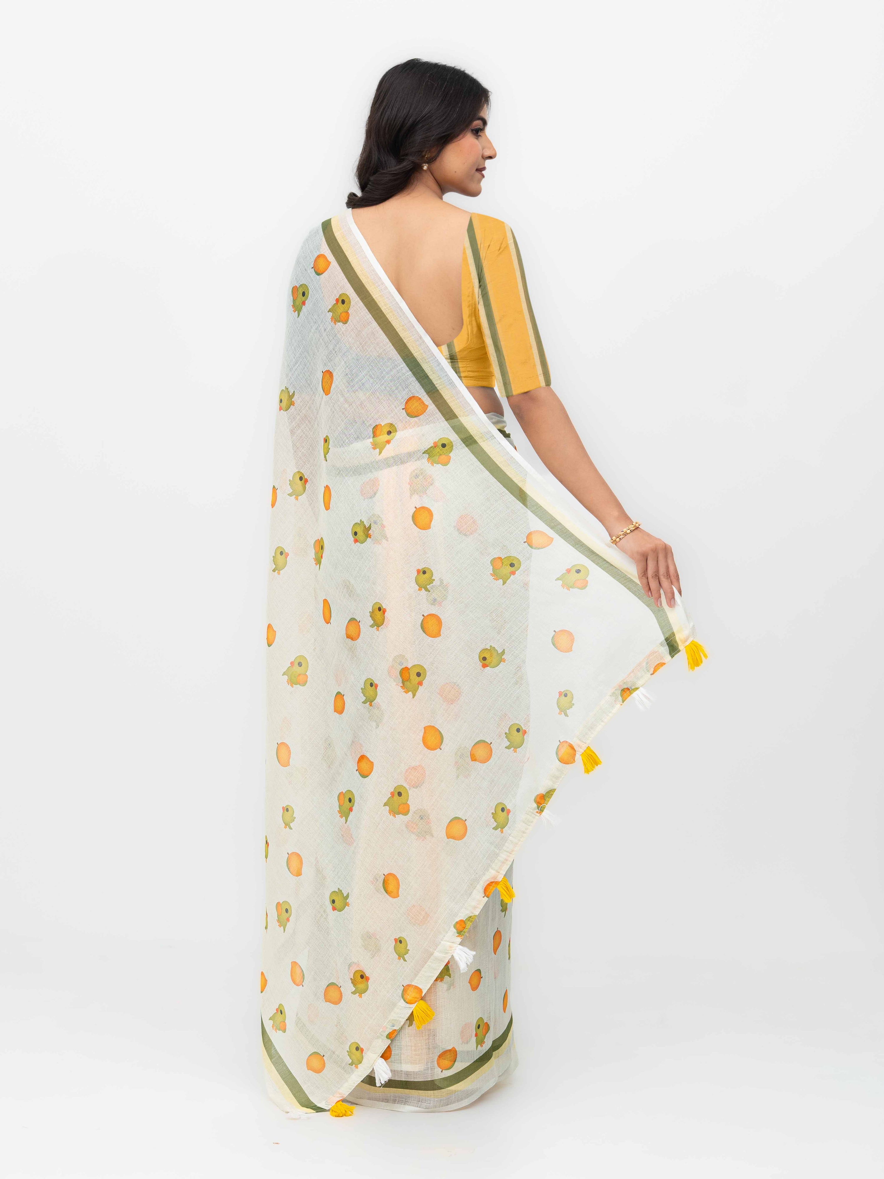 White Cotton Linen Saree