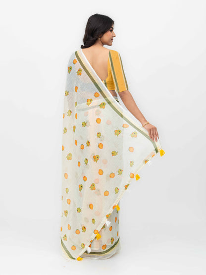White Cotton Linen Saree
