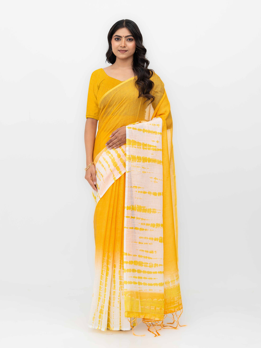 White Cotton Linen Saree