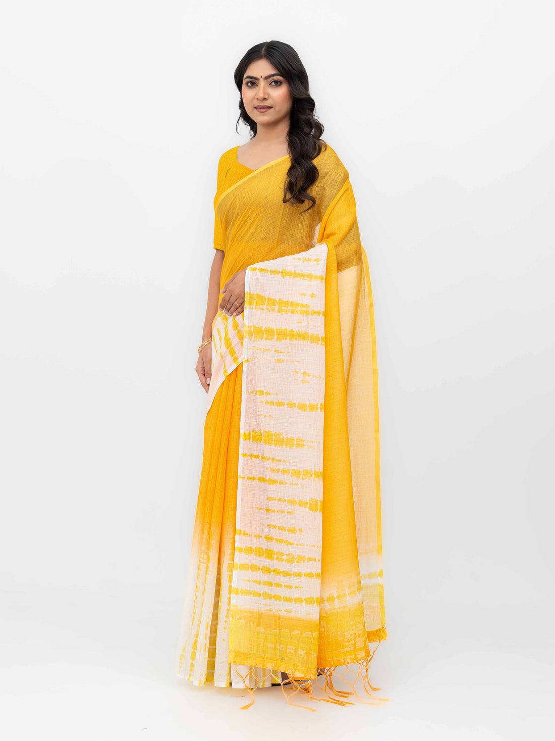 White Cotton Linen Saree