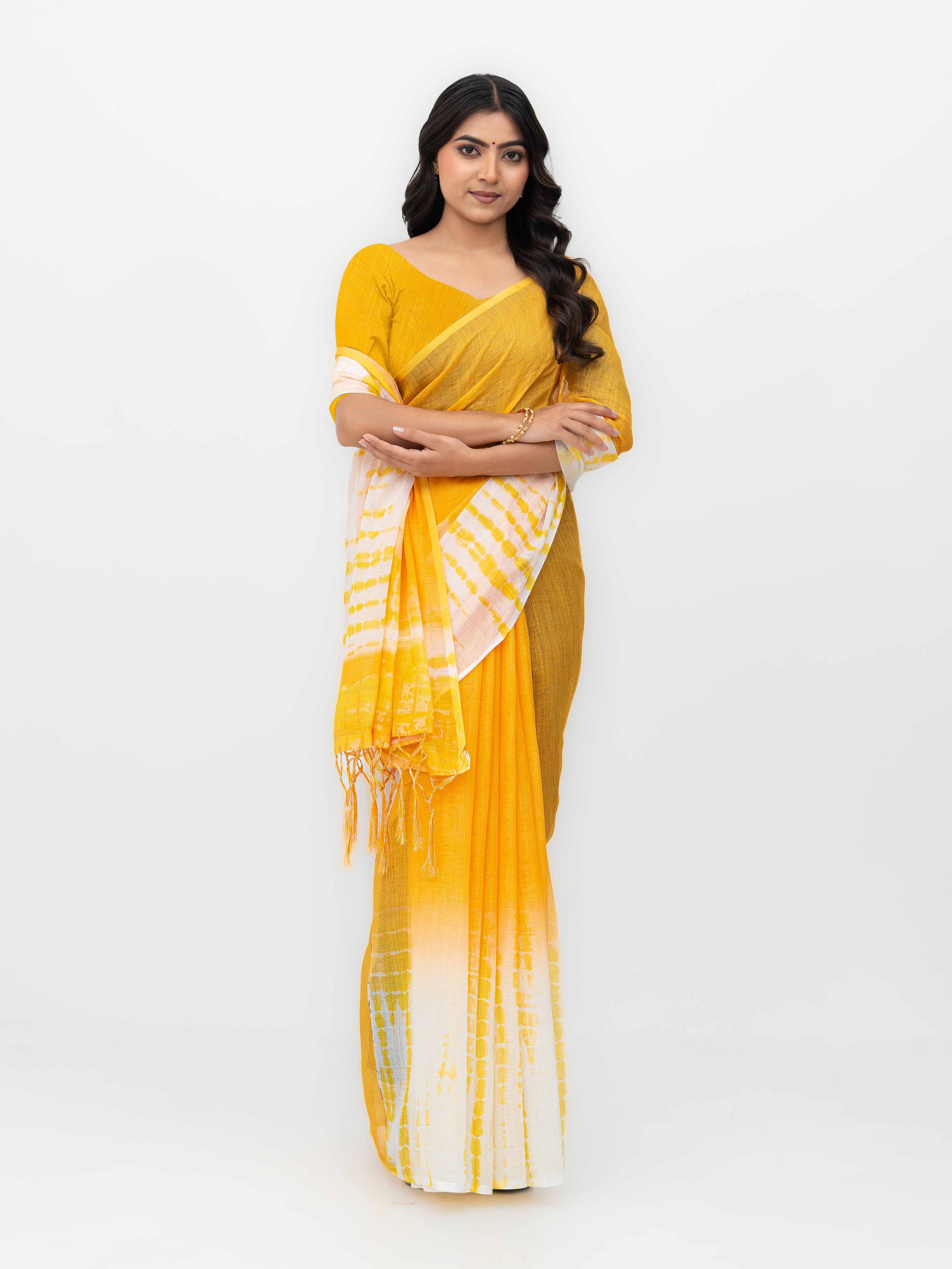 White Cotton Linen Saree