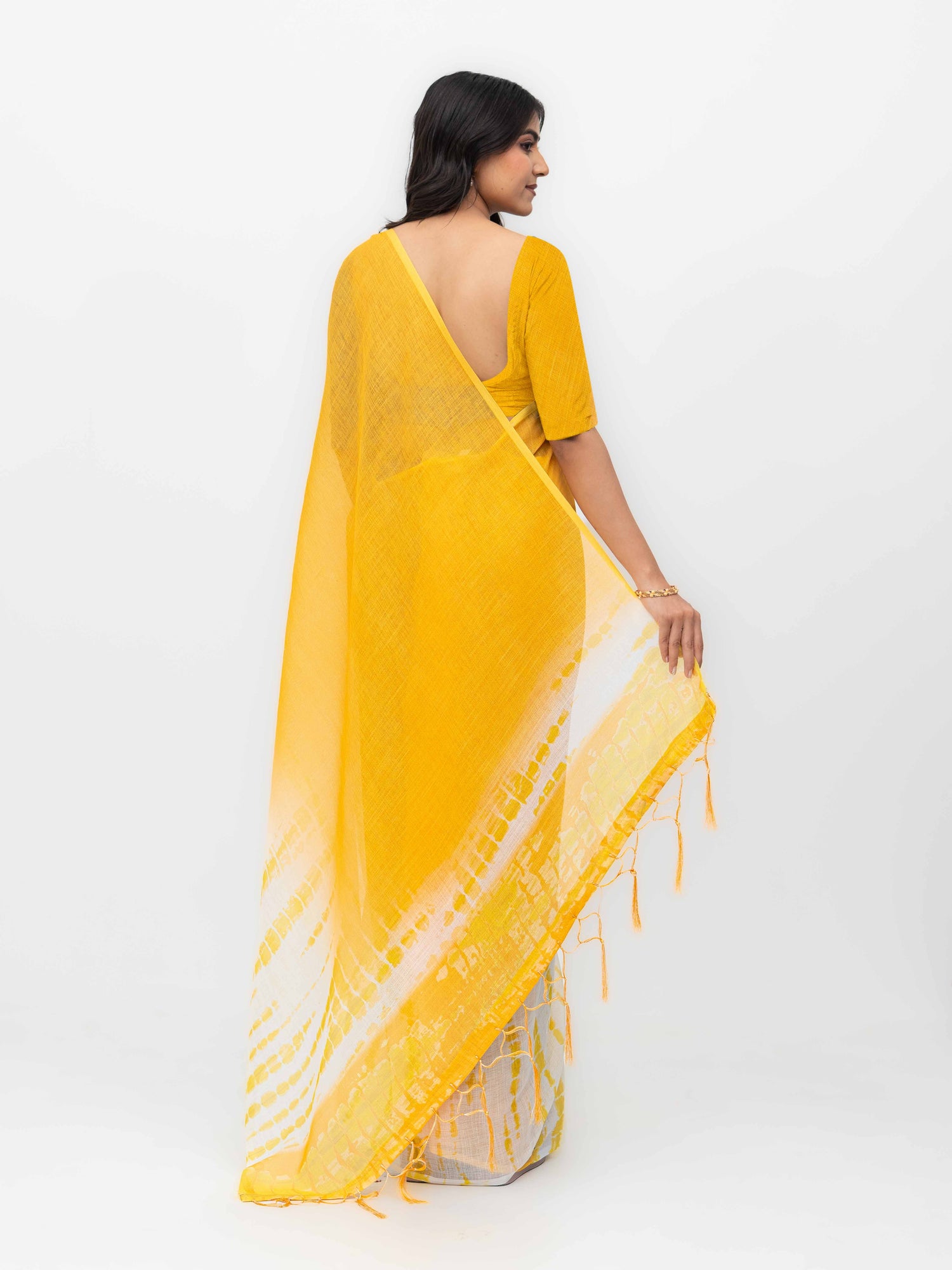 White Cotton Linen Saree