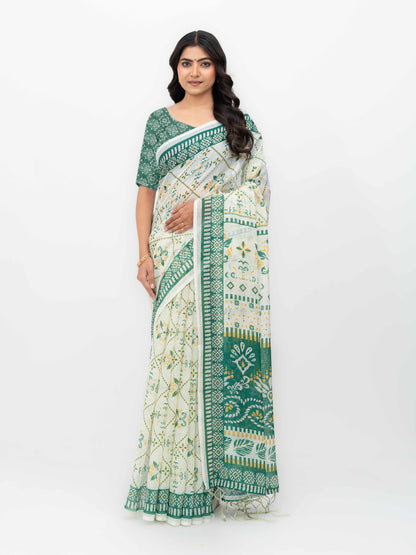 White Cotton Linen Saree
