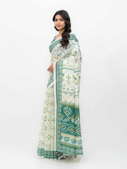 White Cotton Linen Saree