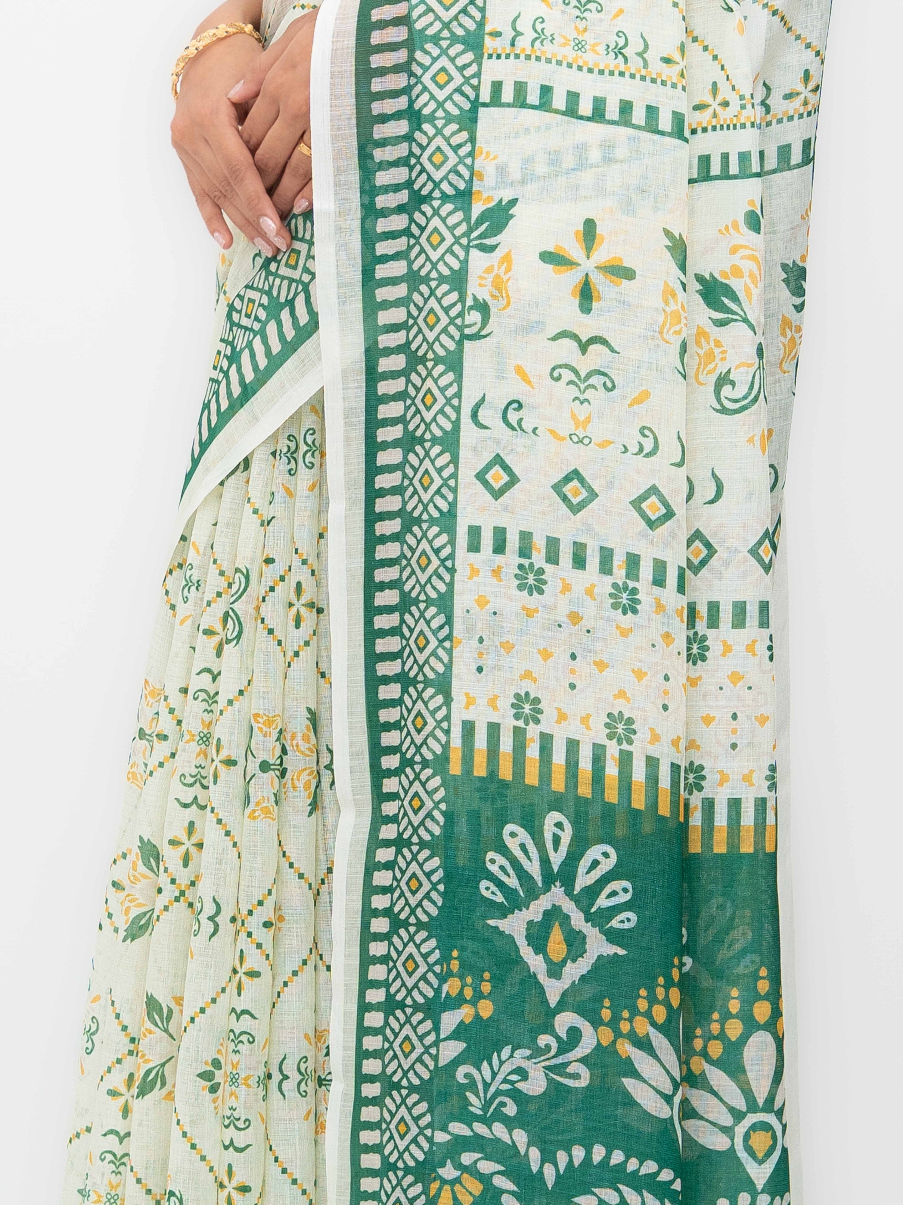 White Cotton Linen Saree