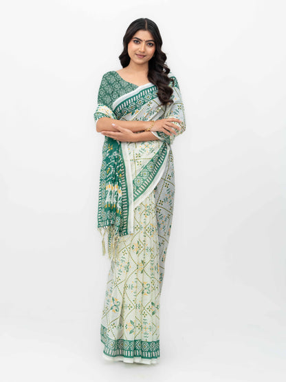 White Cotton Linen Saree