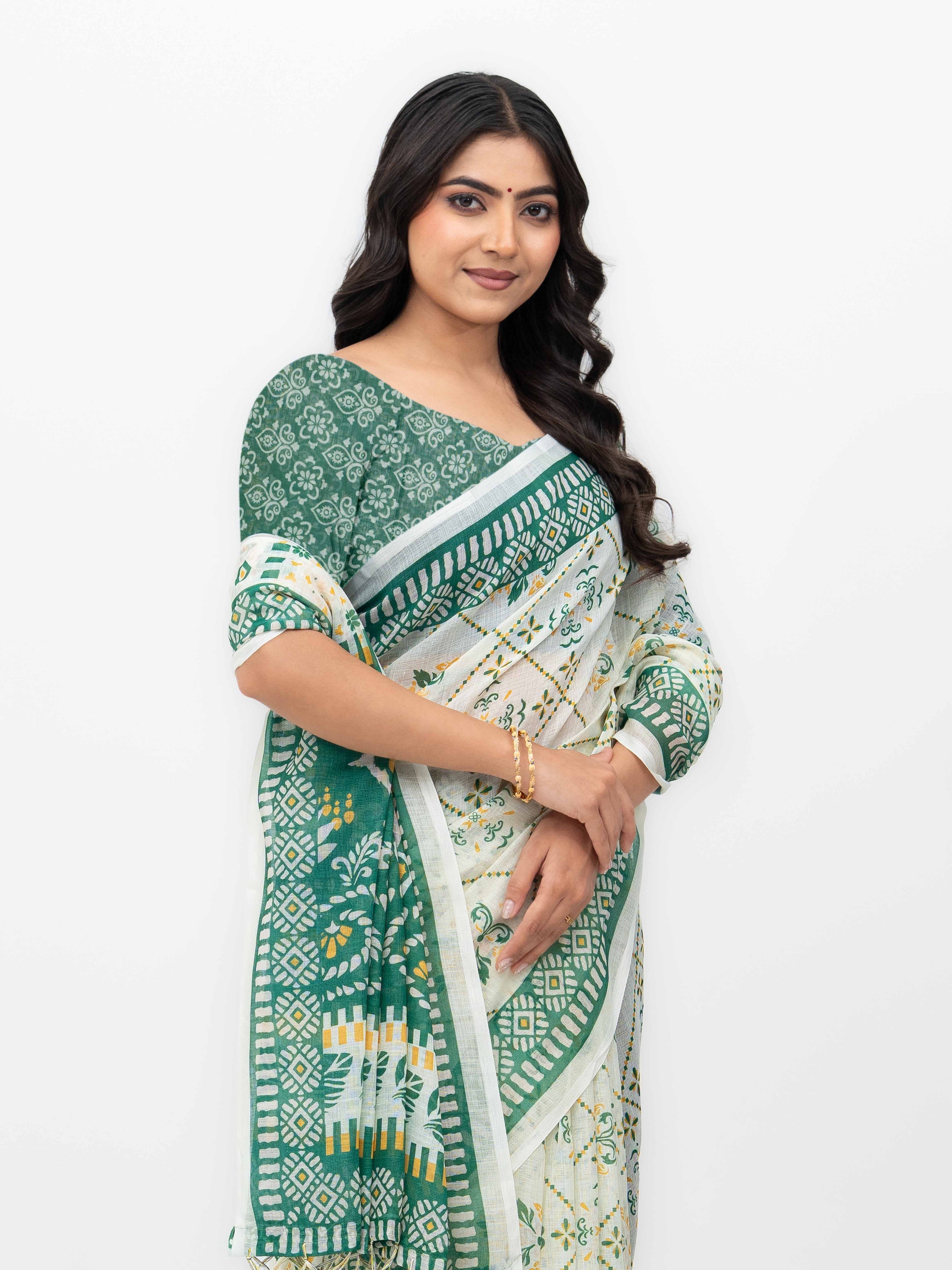 White Cotton Linen Saree