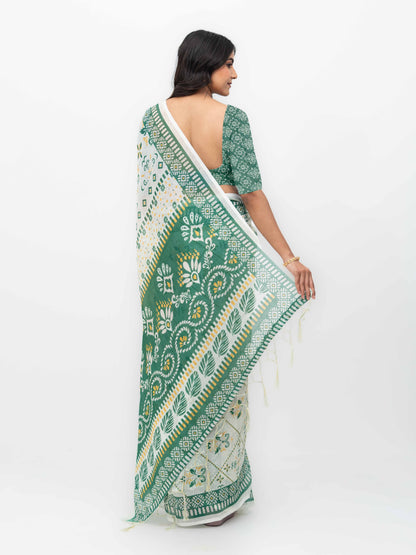 White Cotton Linen Saree