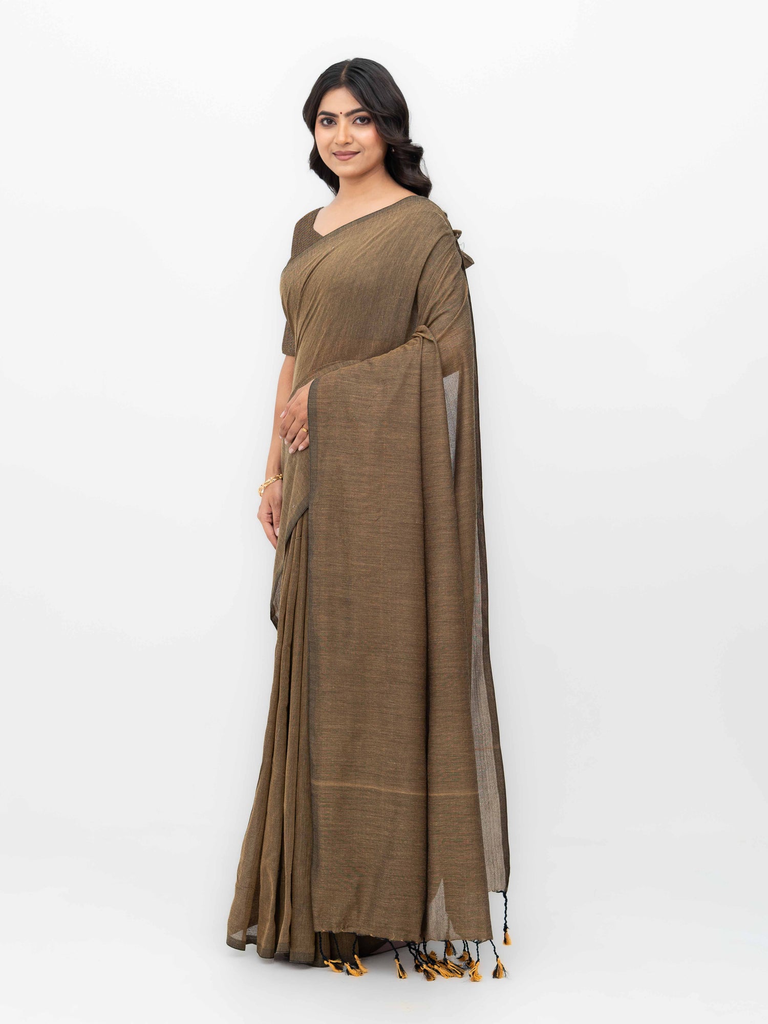 Brown Khadi Cotton Saree