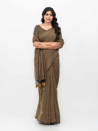 Brown Khadi Cotton Saree