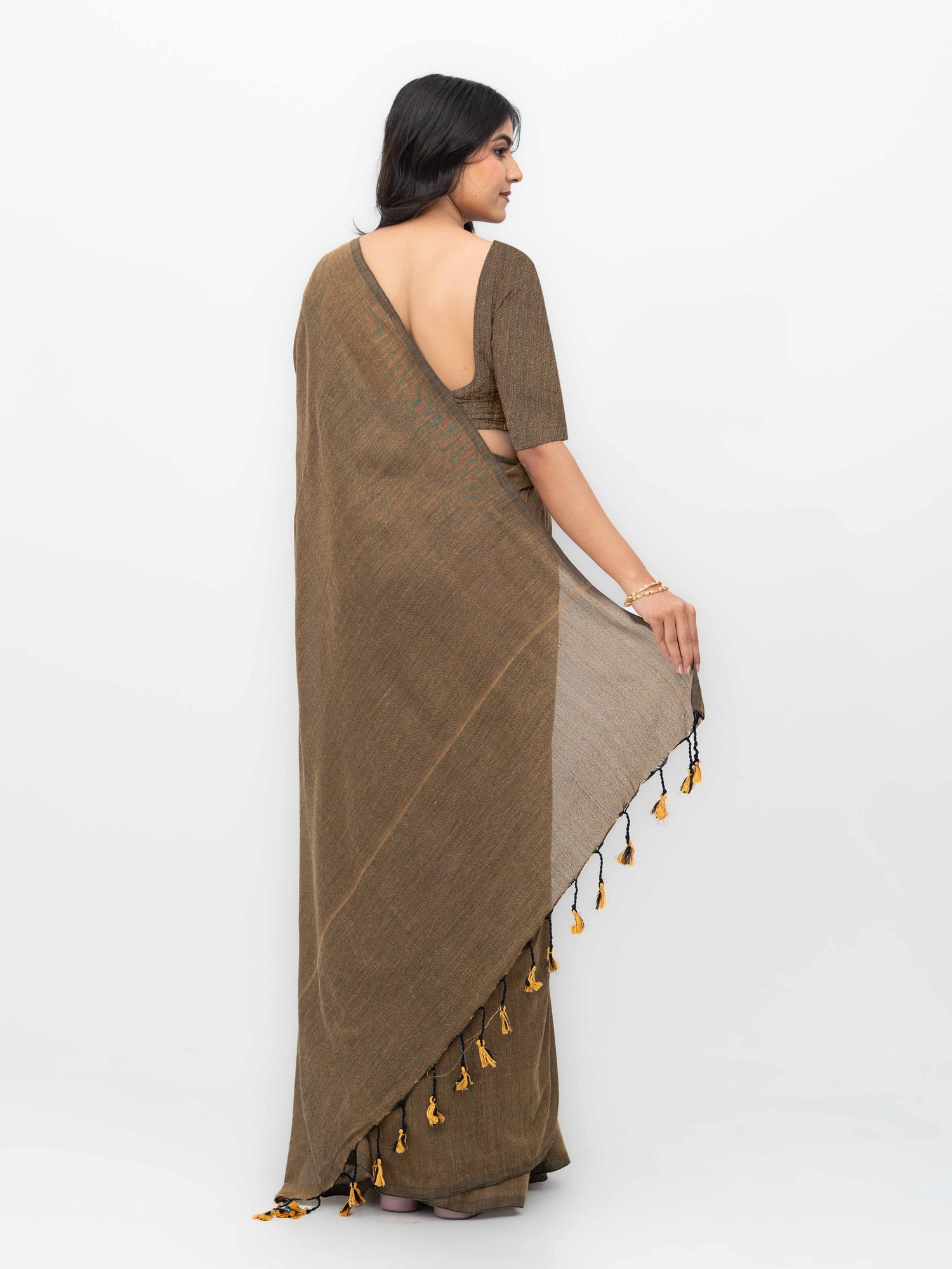 Brown Khadi Cotton Saree