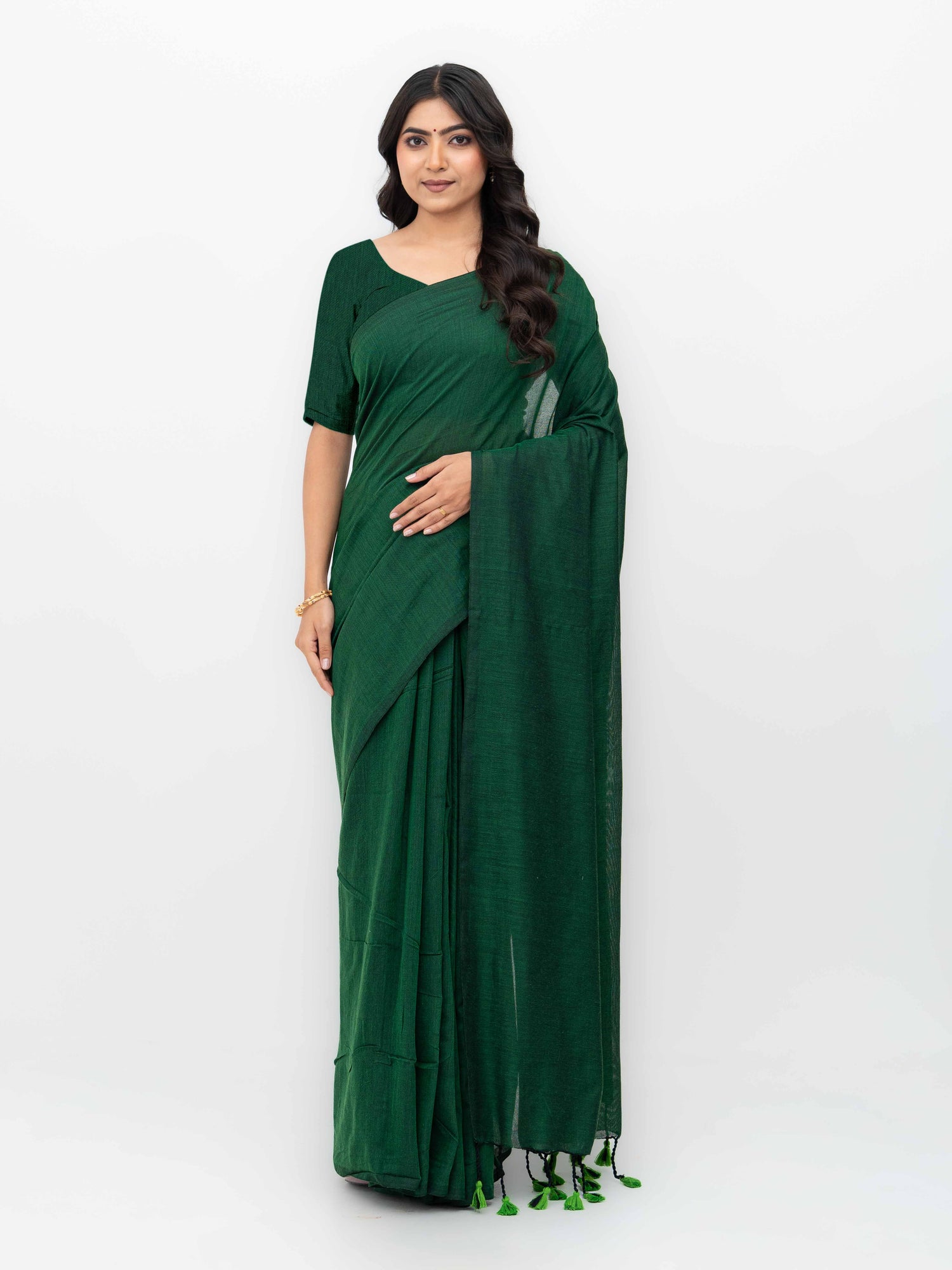 Deep Green Khadi Cotton Saree