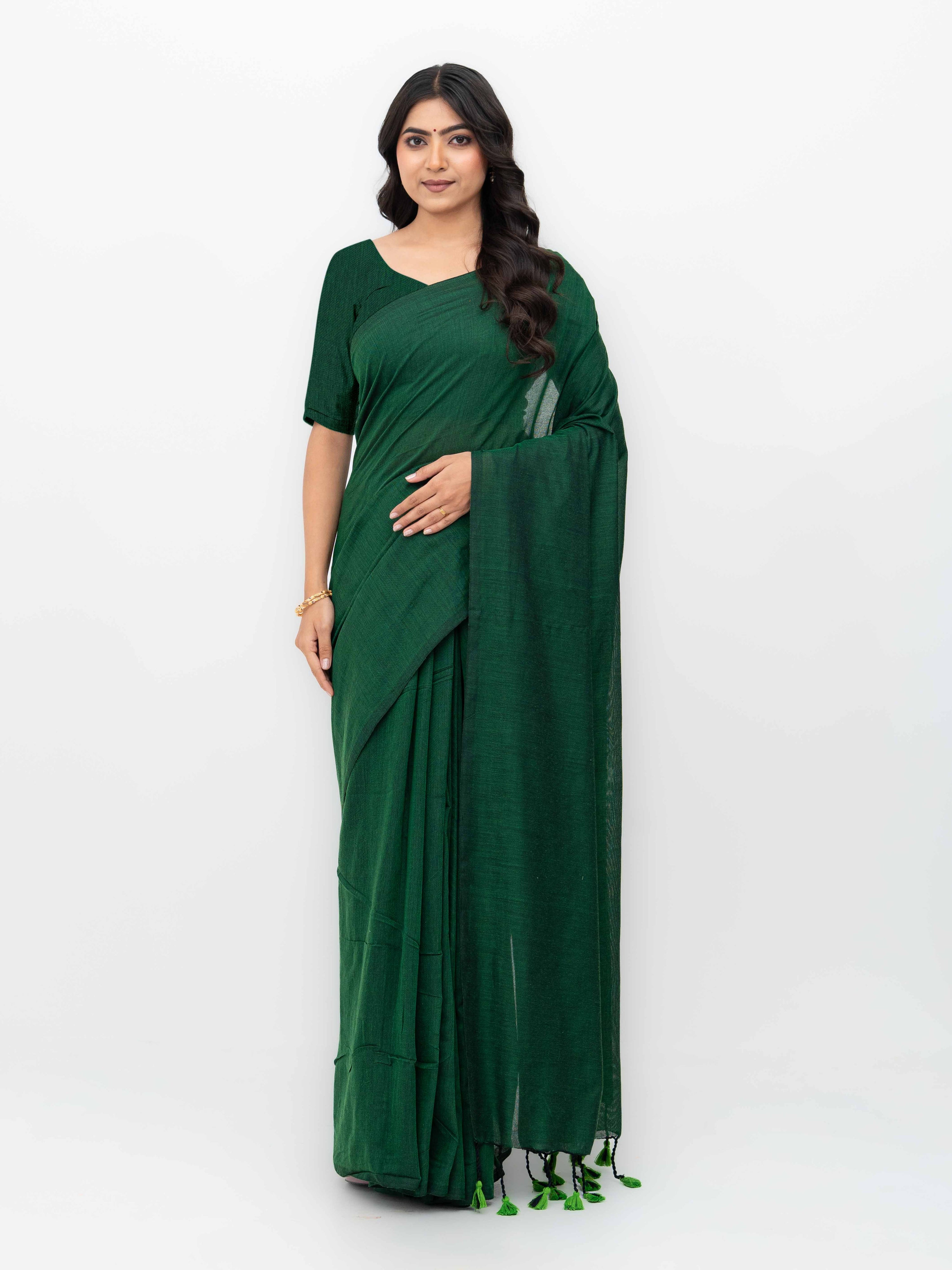 Deep Green Khadi Cotton Saree