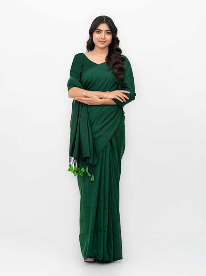 Deep Green Khadi Cotton Saree