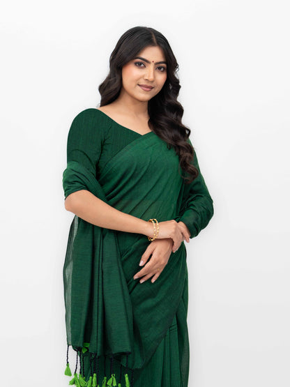 Deep Green Khadi Cotton Saree