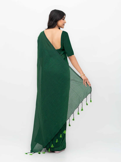 Deep Green Khadi Cotton Saree