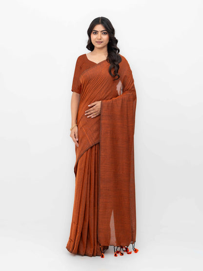 Rust Orange Khadi Cotton Saree