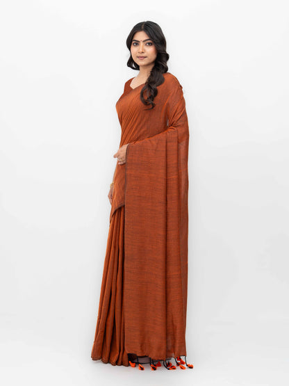 Rust Orange Khadi Cotton Saree