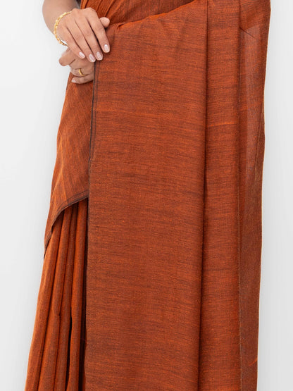 Rust Orange Khadi Cotton Saree