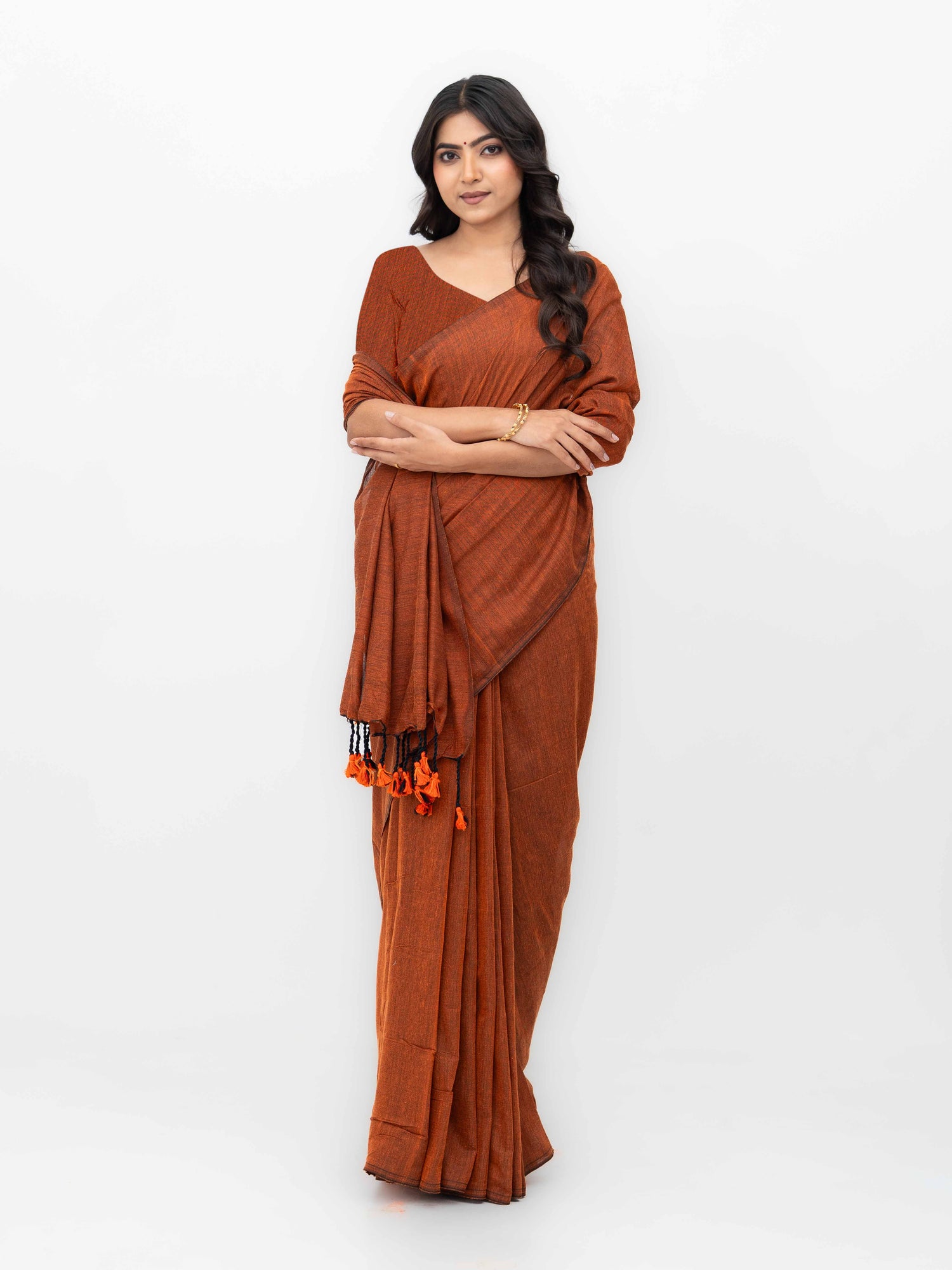 Rust Orange Khadi Cotton Saree