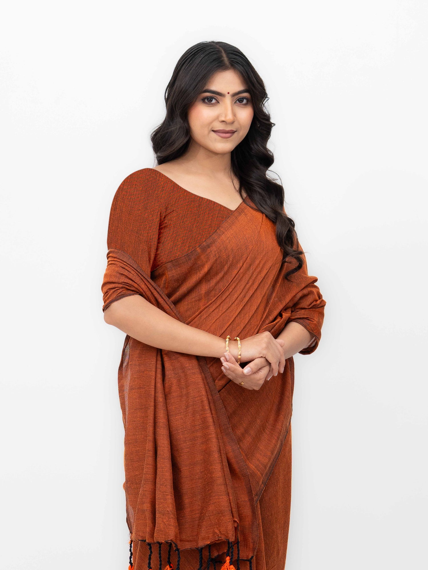 Rust Orange Khadi Cotton Saree