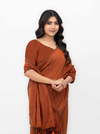 Rust Orange Khadi Cotton Saree