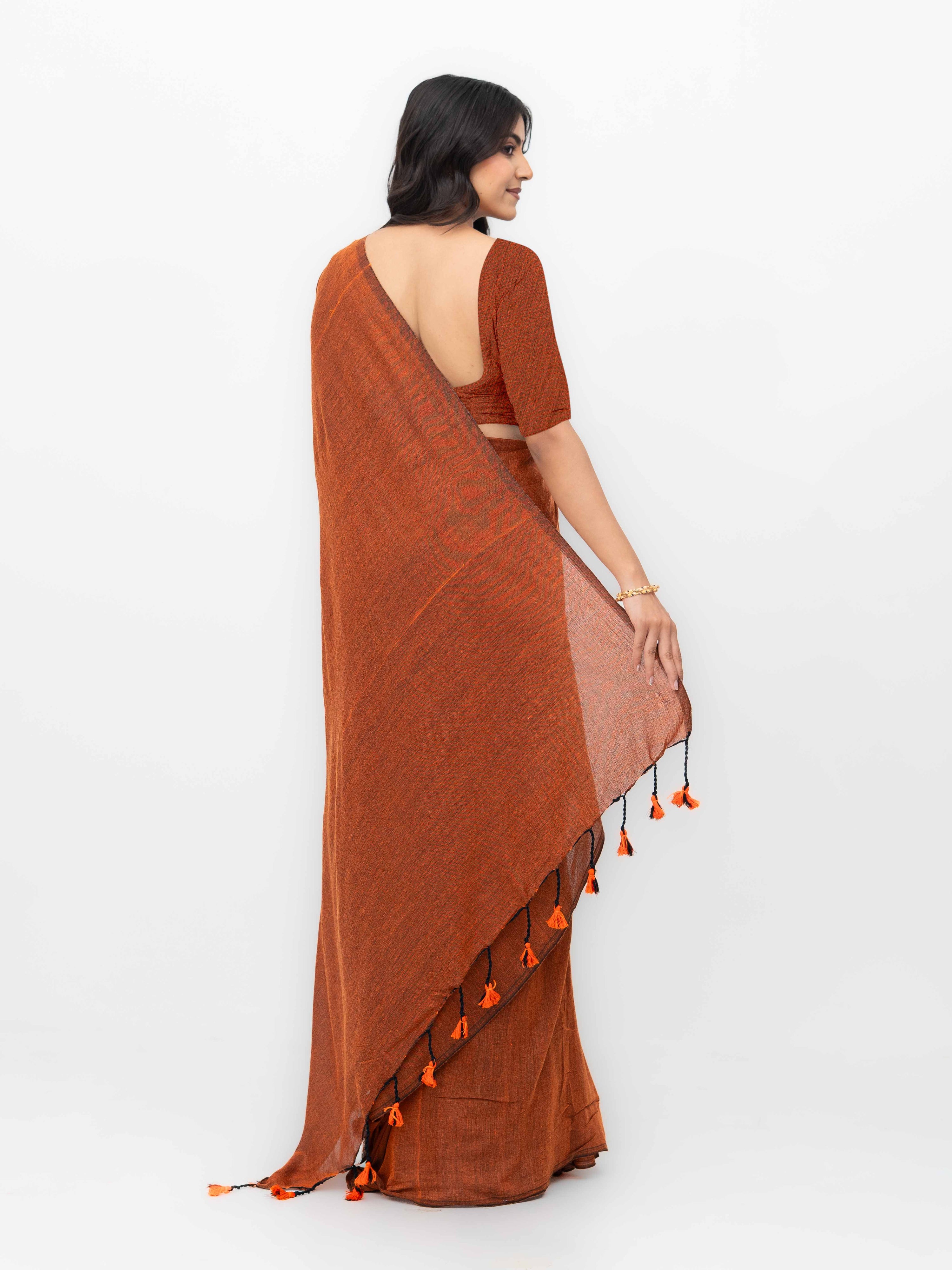 Rust Orange Khadi Cotton Saree