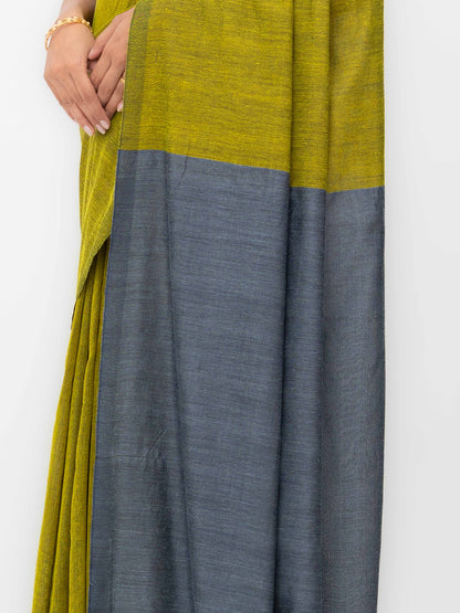 Mehendi &amp; Gray Khadi Cotton Saree