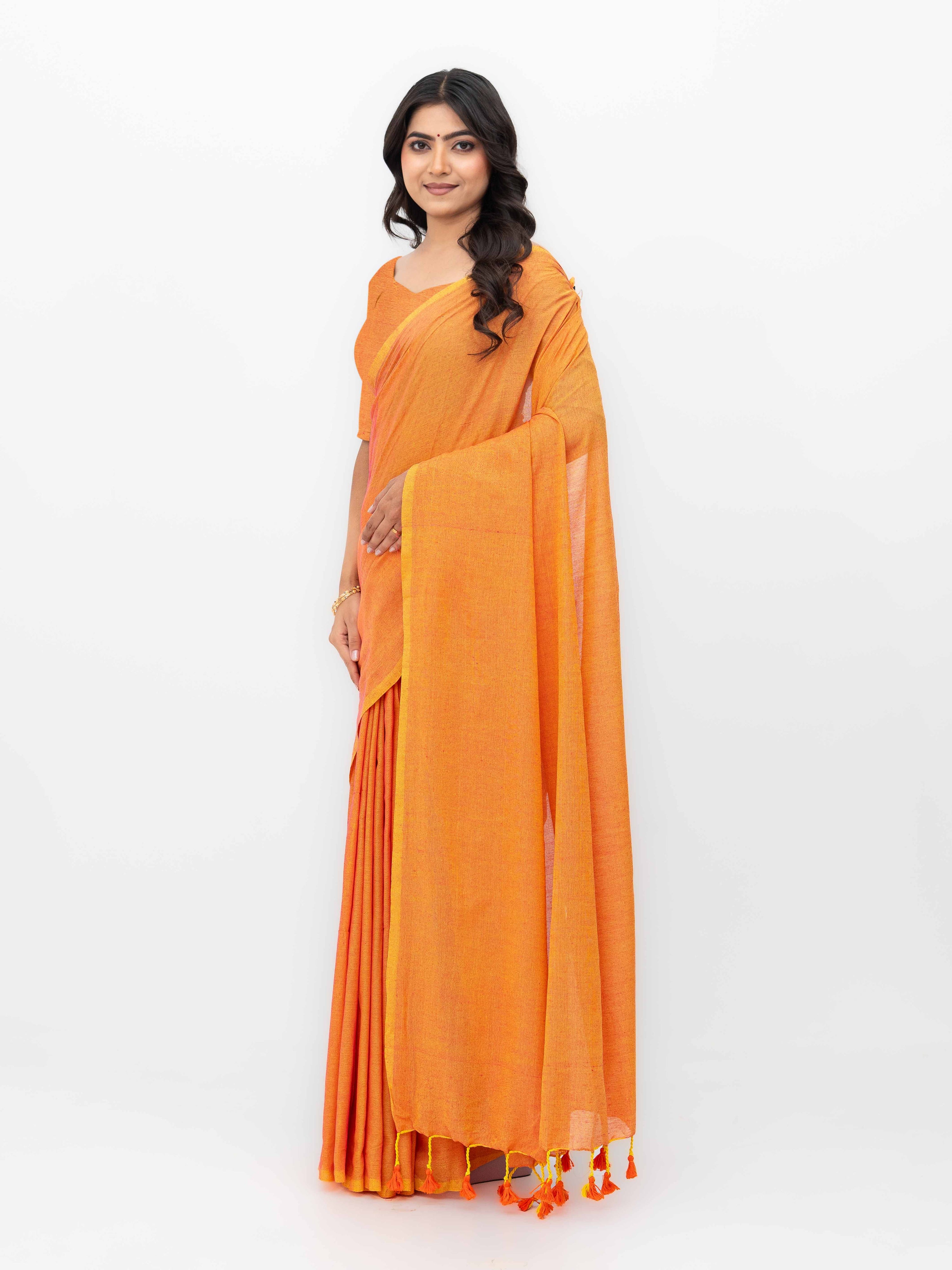 Coral Khadi Cotton Saree