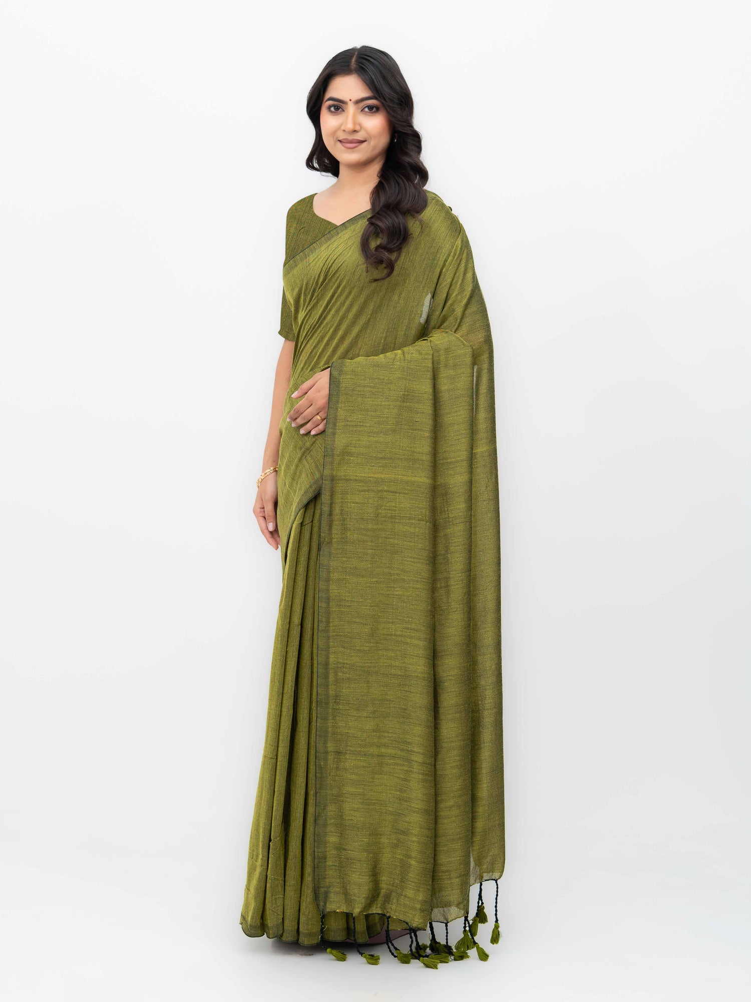 Olive Green Khadi Cotton Saree