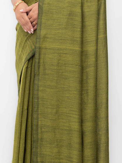 Olive Green Khadi Cotton Saree