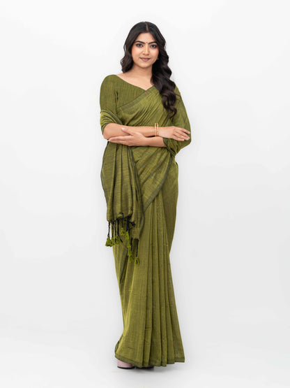 Olive Green Khadi Cotton Saree