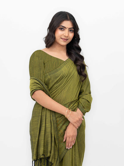 Olive Green Khadi Cotton Saree