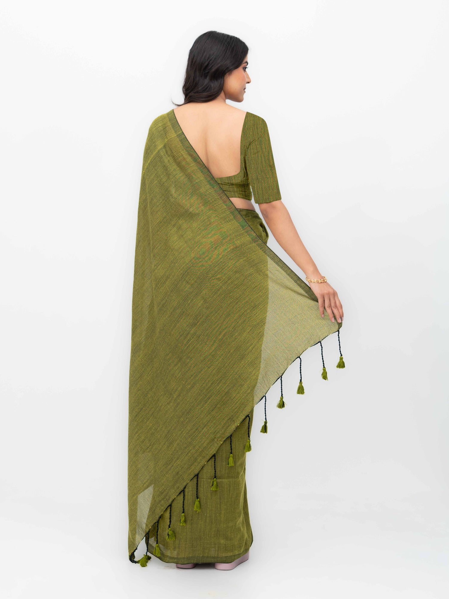 Olive Green Khadi Cotton Saree